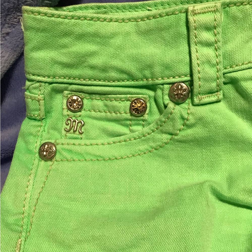 Miss me jeans shorts with unique design. Cool green color brand new never worn